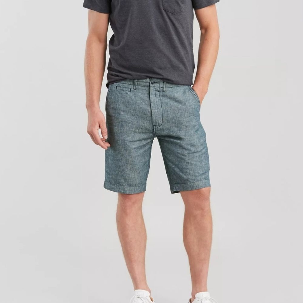 Levis 502 Taper Fit Chino Shorts Linen Blend Blue Chambray 40 Mens Summer Knee